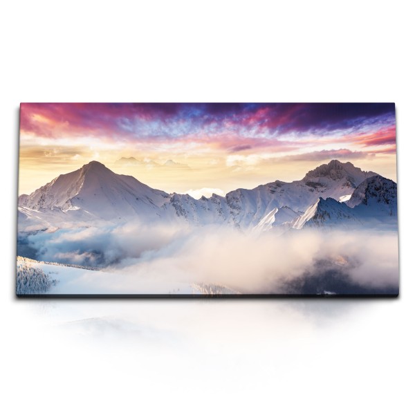 Paul Sinus Art Kunstdruck Bilder 120x60cm Schweizer Alpen Winter Schnee Schneegipfel Sonnenuntergang