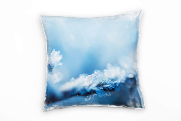 Paul Sinus Art Macro, Eiskristalle, blau Deko Kissen 40x40cm für Couch Sofa Lounge Zierkissen