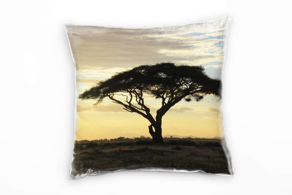 Paul Sinus Art Natur, orange, schwarz, blau, Sonnenuntergang, Afrika Deko Kissen 40x40cm für Couch Sofa Lounge Zier