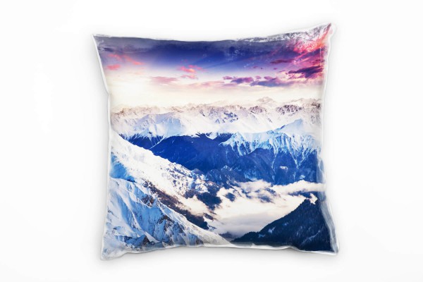 Paul Sinus Art Winter, weiß, rot, braun, schneebedeckte Berge Deko Kissen 40x40cm für Couch Sofa Lounge Zierkissen