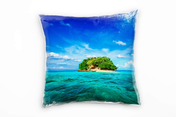 Paul Sinus Art Strand und Meer, Insel, Türkises Wasser, blauer Himmel Deko Kissen 40x40cm für Couch Sofa Lounge Zie