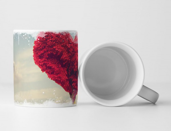 Paul Sinus Art Tasse Geschenk Fotocollage – Herzförmiger roter Baum auf einer sonnigen Wiese