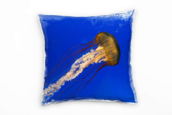 Paul Sinus Art Tiere, Qualle, Meer, Unterwasser, blau, orange Deko Kissen 40x40cm für Couch Sofa Lounge Zierkissen