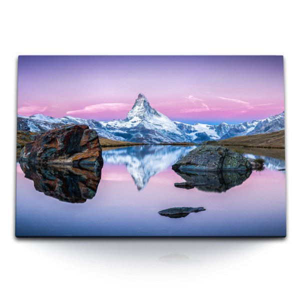 Paul Sinus Art 120x80cm Wandbild auf Leinwand Stellisee Matterhorn Alpen Alpensee Bergsee Schweiz