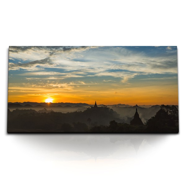 Paul Sinus Art Kunstdruck Bilder 120x60cm Sonnenuntergang roter Horizont Asien Tempelanlage