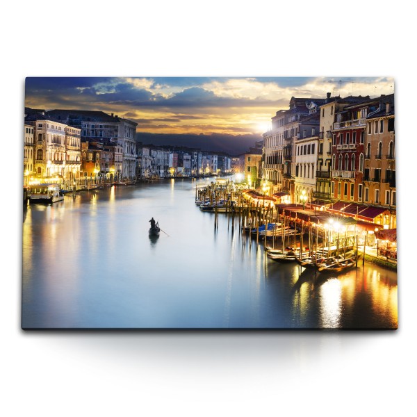 120x80cm Wandbild auf Leinwand Abendrot Venedig Italien Fluss Gondel Nacht