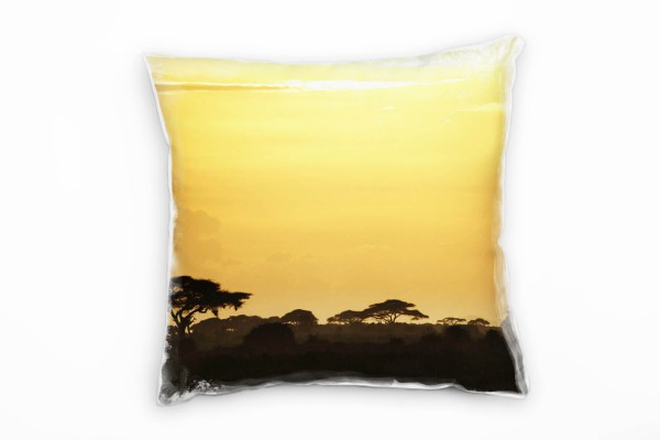 Paul Sinus Art Landschaft, orange, schwarz, Sonnenuntergang, Afrika Deko Kissen 40x40cm für Couch Sofa Lounge Zierk