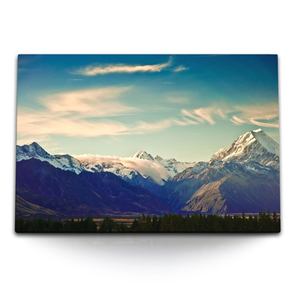 Paul Sinus Art 120x80cm Wandbild auf Leinwand Neuseeland Gebirge Berge Natur Landschaft Schneegipfel