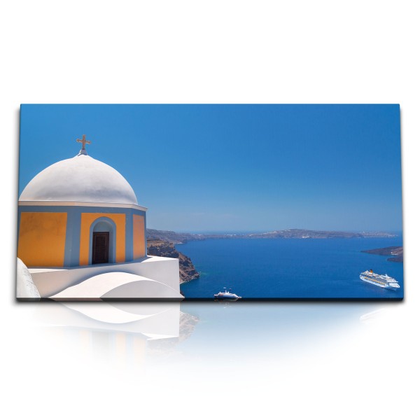 Paul Sinus Art Kunstdruck Bilder 120x60cm Griechenland Mittelmeer Blau Santorini Kirsche