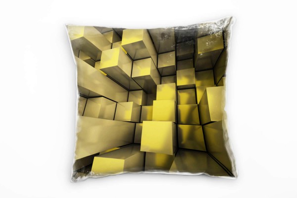 Paul Sinus Art Abstrakt, gold, Rechtecke, dreidimensional Deko Kissen 40x40cm für Couch Sofa Lounge Zierkissen