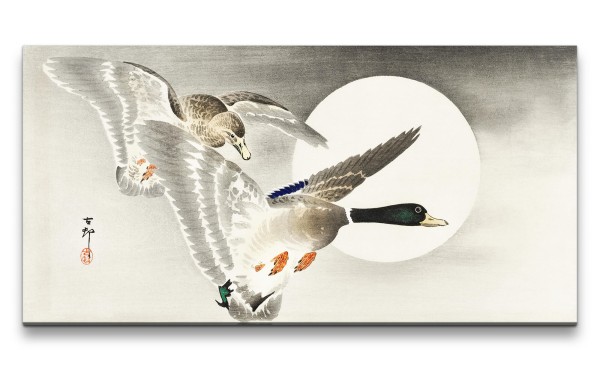 Paul Sinus Art Remaster 120x60cm Ohara Koson traditionell japanische Kunst zwei Enten im Flug Vollmond