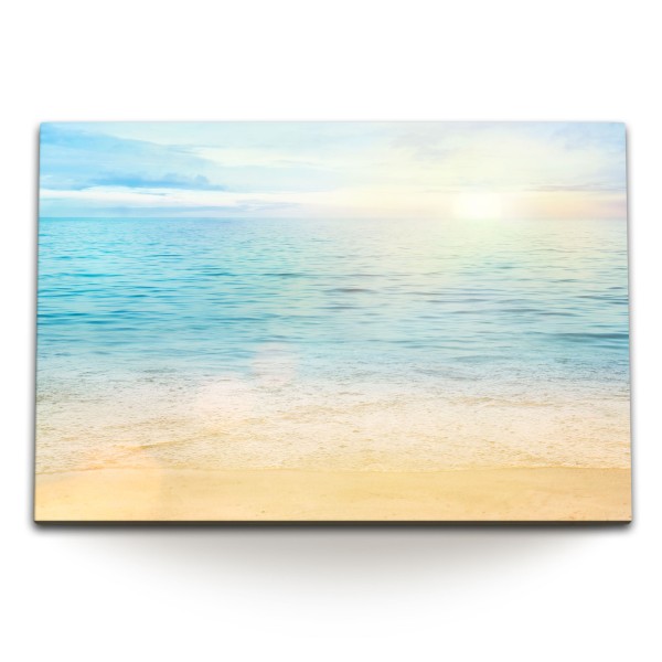 Paul Sinus Art 120x80cm Wandbild auf Leinwand Strand Sonne Meer Horizont Sommer Sonnenschein