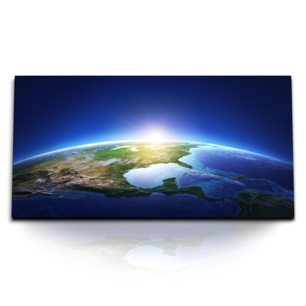 Paul Sinus Art Kunstdruck Bilder 120x60cm Planet Erde blauer Planet Welt Weltall Sonnenaufgang