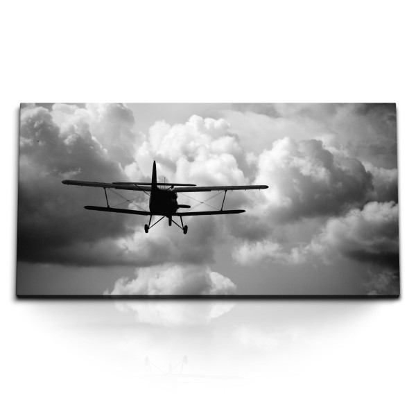 Paul Sinus Art Kunstdruck Bilder 120x60cm Propellerflugzeug Flugzeug über den Wolken Schwarz Weiß