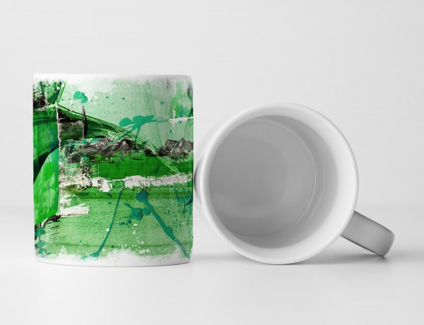 Paul Sinus Art Tasse Geschenk limonengrün, waldgrüne Abstraktion, schwarz-weiße Elemente