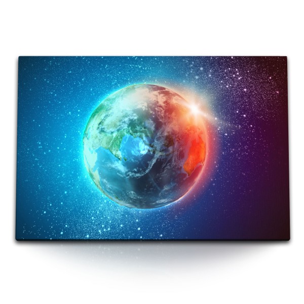 Paul Sinus Art 120x80cm Wandbild auf Leinwand Planet Erde Weltall Sterne blauer Planet