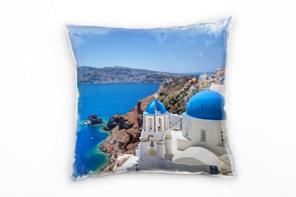 Paul Sinus Art City, Landschaft, blau, weiß, Santorini, Griechenland Deko Kissen 40x40cm für Couch Sofa Lounge Zier