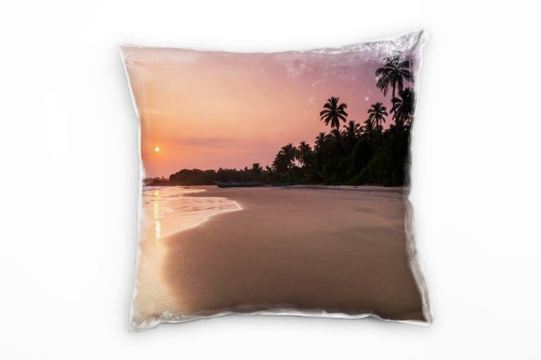 Paul Sinus Art Strand und Meer, Sonnenuntergang, Palmen, orange Deko Kissen 40x40cm für Couch Sofa Lounge Zierkisse