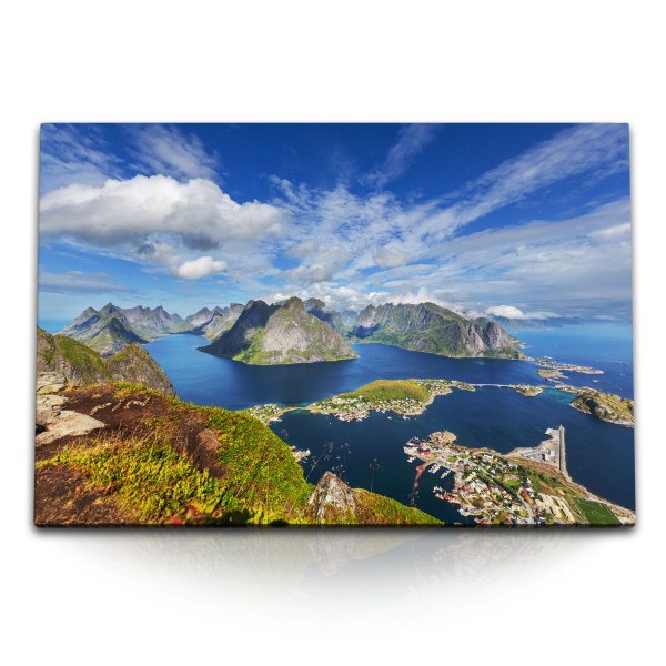 120x80cm Wandbild auf Leinwand Norwegen Natur Berge Inseln Meer Klippen