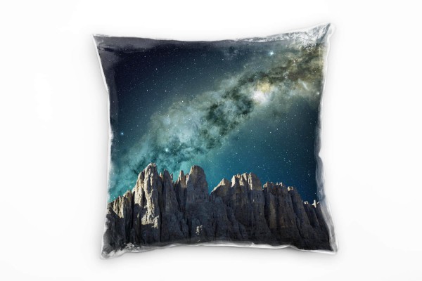 Paul Sinus Art Landschaft, Berge, Nacht Sterne, braun, blau Deko Kissen 40x40cm für Couch Sofa Lounge Zierkissen