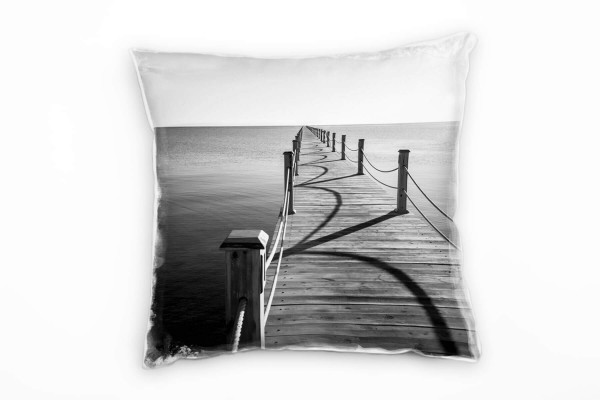 Paul Sinus Art Strand und Meer, Steg, grau, Deko Kissen 40x40cm für Couch Sofa Lounge Zierkissen