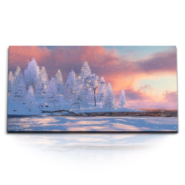 Paul Sinus Art Kunstdruck Bilder 120x60cm Winterlandschaft Schnee Märchenhaft Tannen Sonnenuntergang