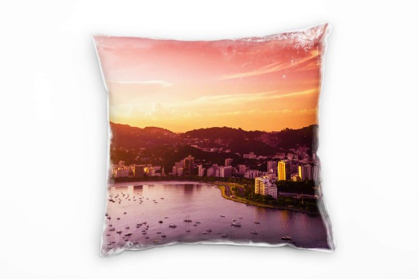 Paul Sinus Art Strand und Meer, Rio De Janeiro, orange, Stadt Deko Kissen 40x40cm für Couch Sofa Lounge Zierkissen