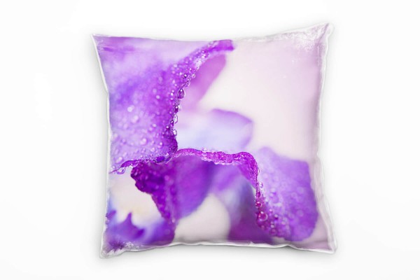 Paul Sinus Art Macro, Blumen, Wassertropfen, lila Deko Kissen 40x40cm für Couch Sofa Lounge Zierkissen