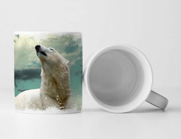 Paul Sinus Art Tasse Geschenk Tierfotografie – Sitzender weißer Eisbär mit Himmel