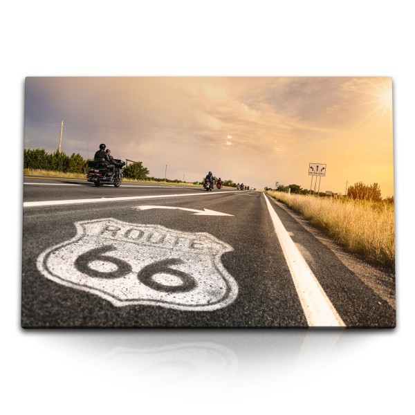 Paul Sinus Art 120x80cm Wandbild auf Leinwand Route 66 USA Straße Biker Sonnenuntergang