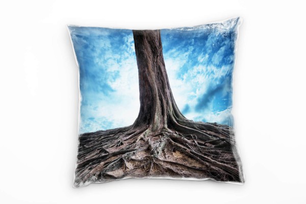 Paul Sinus Art künstlerische Fotografie, Baum, wurzeln, blau, Galaxie Deko Kissen 40x40cm für Couch Sofa Lounge Zie