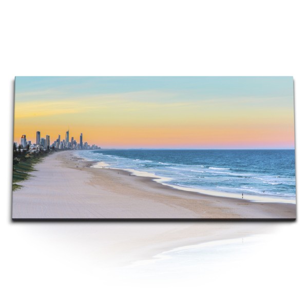 Paul Sinus Art Kunstdruck Bilder 120x60cm Sonnenuntergang Miami Strand Meer roter Horizont