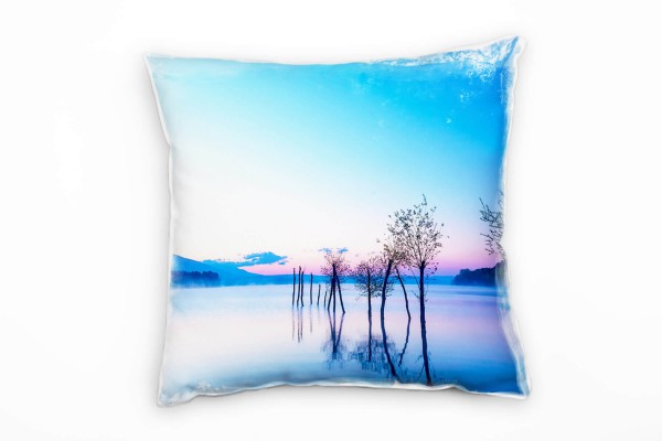 Paul Sinus Art Seen, Sonnenuntergang, Spiegelung, blau, pink Deko Kissen 40x40cm für Couch Sofa Lounge Zierkissen