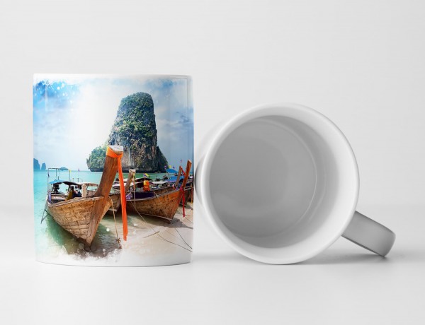 Paul Sinus Art Tasse Geschenk Landschaftsfotografie – Paradiesischer Strand mit Booten Thailand