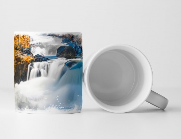 Paul Sinus Art Tasse Geschenk Landschaftsfotografie – Tiefer Wald mit Wasserfall im Herbst