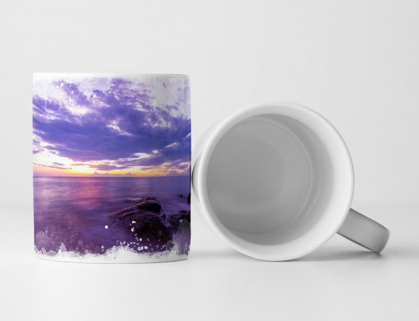 Paul Sinus Art Tasse Geschenk Landschaftsfotografie – Lila Landschaft mit Felsen im Meer