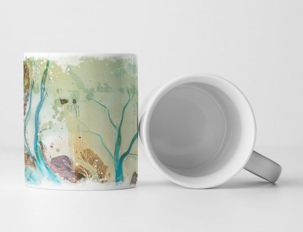 Paul Sinus Art Tasse Geschenk khaki Hintergrund, cyan, dunkelbraune Abstraktionen