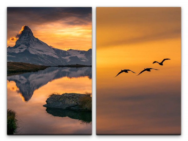 Paul Sinus Art 2 Bilder je 60x90cm Berge Bergsee Unberührt Stille Vögel Himmel Frieden