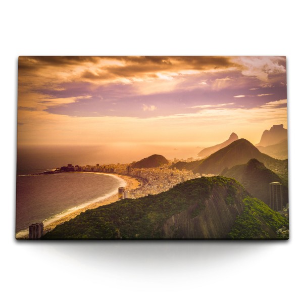 Paul Sinus Art 120x80cm Wandbild auf Leinwand Brasilien Rio de Janeiro Berge Sonnenuntergang Großstadt