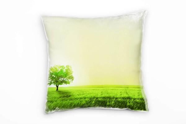 Paul Sinus Art Natur, grün, gelb, Weizenfeld, Baum, wolkenlos Deko Kissen 40x40cm für Couch Sofa Lounge Zierkissen