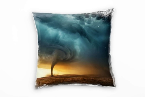 Paul Sinus Art Natur, Tornado, dunkel, blau, orange Deko Kissen 40x40cm für Couch Sofa Lounge Zierkissen