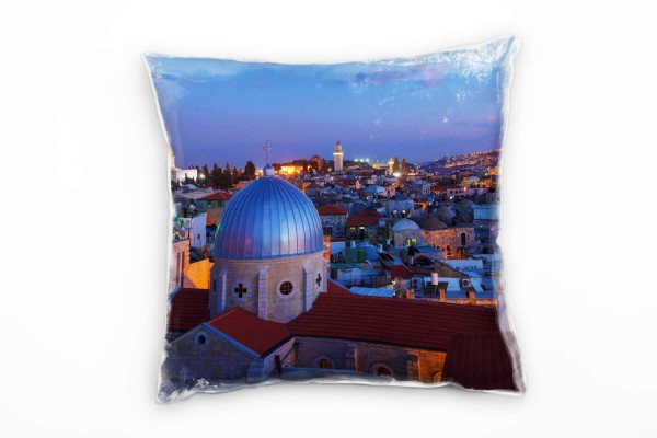 Paul Sinus Art City, Jerusalem, Israel, Nacht, blau, orange Deko Kissen 40x40cm für Couch Sofa Lounge Zierkissen