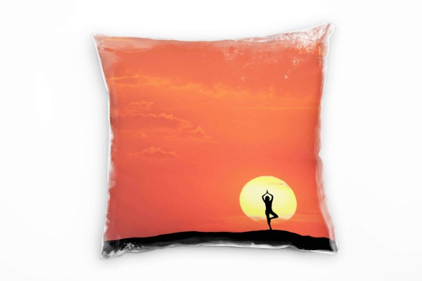 Paul Sinus Art künstlerische Fotografie, Sonnenuntergang, Yoga, rot Deko Kissen 40x40cm für Couch Sofa Lounge Zierk