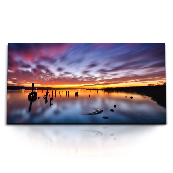 Paul Sinus Art Kunstdruck Bilder 120x60cm Großer Fluss Abendröte Sonnenuntergang Ufer Kunstvoll