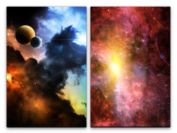 Paul Sinus Art 2 Bilder je 60x90cm Nebula Planeten Universum Weltraum Galaxie Malerisch Fantasie