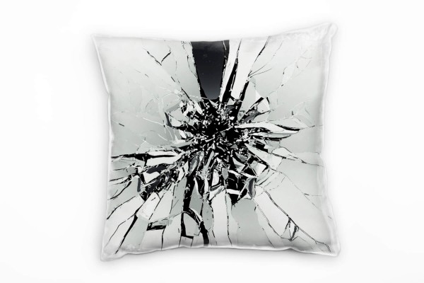 Paul Sinus Art Abstrakt, zerbrochenes Glas, grau, schwarz Deko Kissen 40x40cm für Couch Sofa Lounge Zierkissen