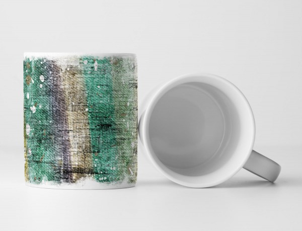 Paul Sinus Art Tasse Geschenk Abstraktes Bild – türkis und gelb mit Kratzern