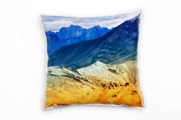 Paul Sinus Art Landschaft, Berge, blau, orange Deko Kissen 40x40cm für Couch Sofa Lounge Zierkissen