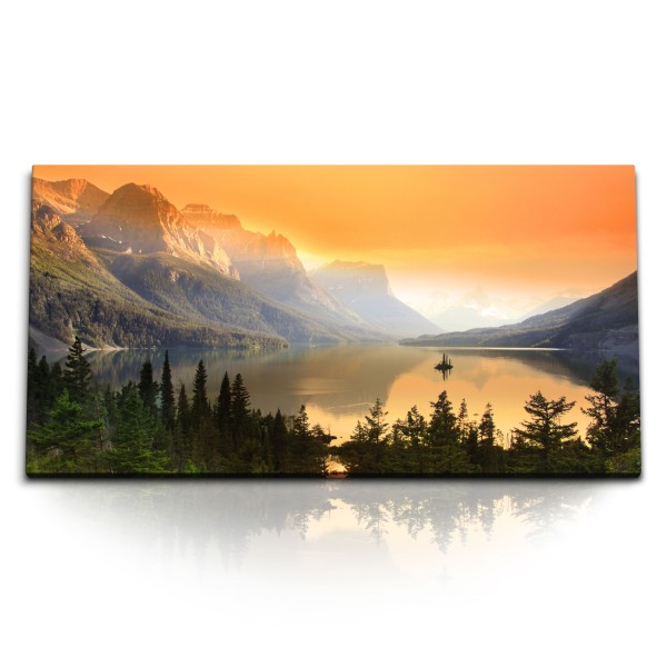 Paul Sinus Art Kunstdruck Bilder 120x60cm Insel St. Mary Lake Glacier National Park Montana USA