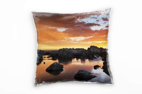 Paul Sinus Art Meer, orange, grau, Sonnenuntergang, dunkle Wolken Deko Kissen 40x40cm für Couch Sofa Lounge Zierkis